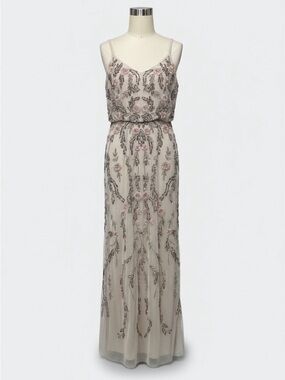 Adrianna Papell Blush Beaded Maxi Gown